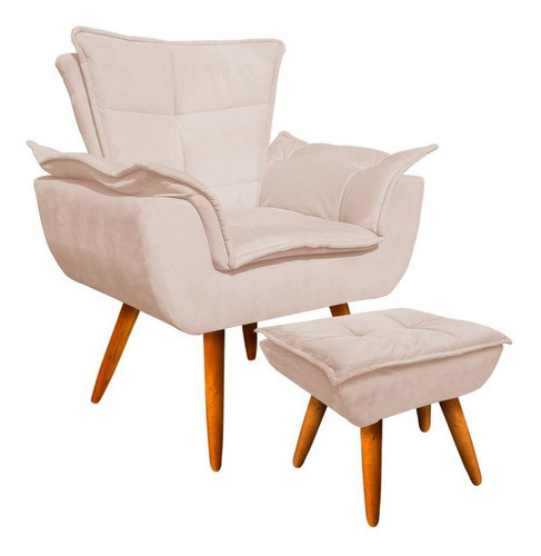 Poltrona Opala Com Puff Opala Suede D'rossi Cor Bege