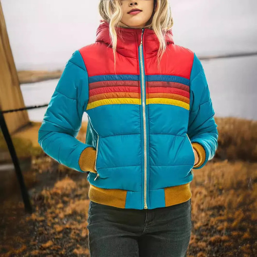 Chaqueta De Algodón Con Capucha Y Estampado De Arcoíris Para Mujer, Casual, Ajustada