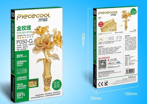 Imagen 3 de 8 de Piececool Maqueta 3d Metálica Golden Rose P050-g Hermosa