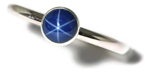 Anillo De Plata De Ley Zafiro Estrella Azul Creado De 6...