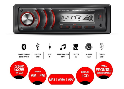 Estereo Bluetooth Usb Auto Stereo Fm Pantalla Desmontable 