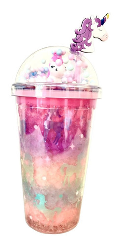 Vaso Unicornio  Holografico Con Destellos Brillantes Popote