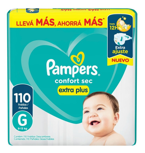 Pampers Confort Sec Plus G / Xg / Xxg Mes Consumo Tamaño G