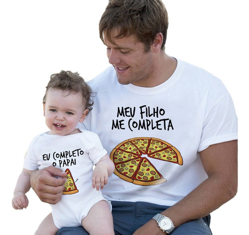 Tal Pai Tal Filho(a) Kit Camiseta E Body Estampa De Pizza | Frete grátis