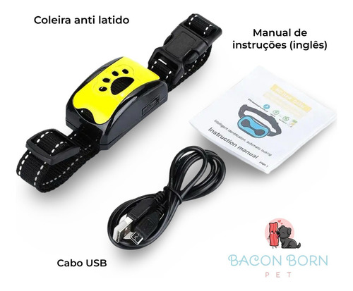 Coleira Adestramento Recarregável Anti Latido (sem Choque) Cor Preto