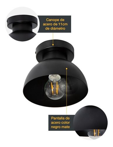 Lámpara De Techo Negro Mate 1 Luz E27 60w