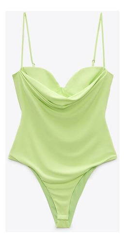 Body Zara Cuello Bote Talle Xs Nuevo Con Etiqueta Verde Limón Xs