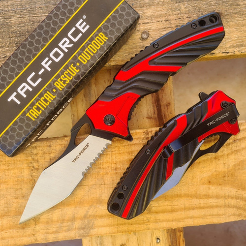 Tac-force Navaja Cuchillo Serrado Tactico Militar Acero Inox Color Rojo