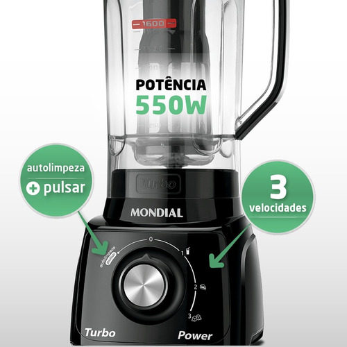 Liquidificador Turbo Power L-99 Fb 2,2l 550w Preto Mondial 110V