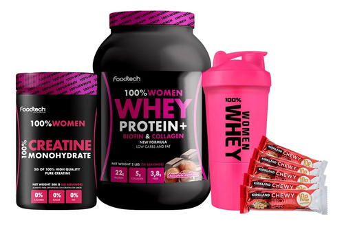 Pack 100% Women Whey Foodtech Creatina + Proteina + Barritas