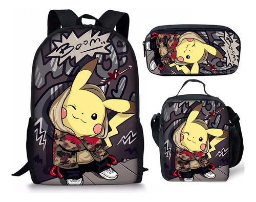 Mochila Escolar Pokémon Pikachu, Juego De 3 Piezas, De Polié
