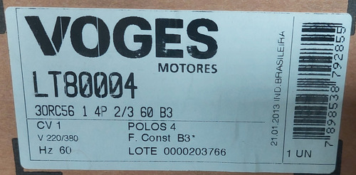 Motor Elétrico Trifásico 1cv 4 Polos Baixa Rotação Voges
