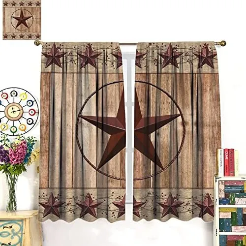 Cortinas Rústicas Con Diseño De Bayas De Estrella, Color Roj