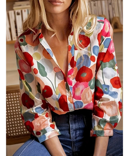 Blusa De Verano Con Solapa Y Botones De Talla Grande