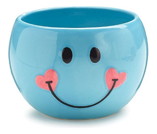 Adorable Cara Sonriente Azul - Maceta De Cara Feliz - Plato 