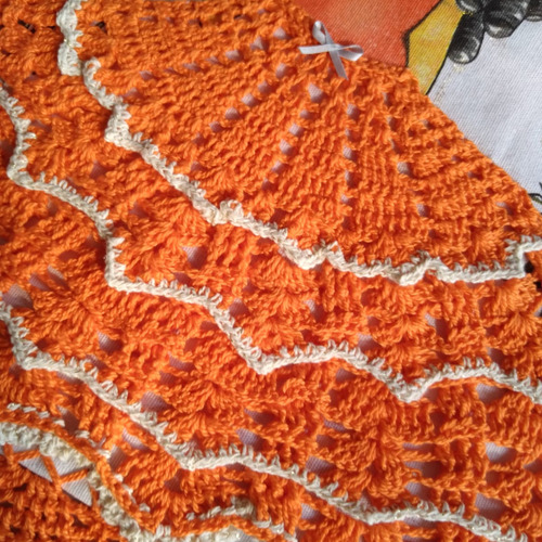 Pano De Prato Boneca Naty Com Saia De Crochê - Laranja