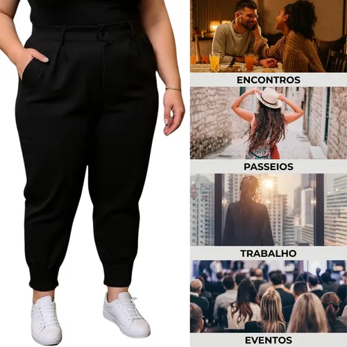 Calça Feminina Plus Size Modelo Cenoura Social Casual Punho