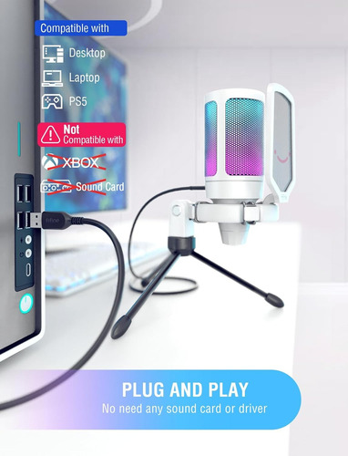 Micrófono Fifine Ampligame A6v Condensador Para Pc Xbox Ps5 Blanco