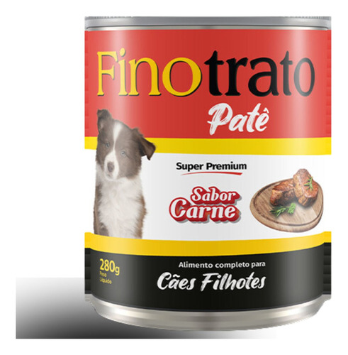 Lata Ração Úmida Finotrato Cães Filhotes Carne Patê 280g