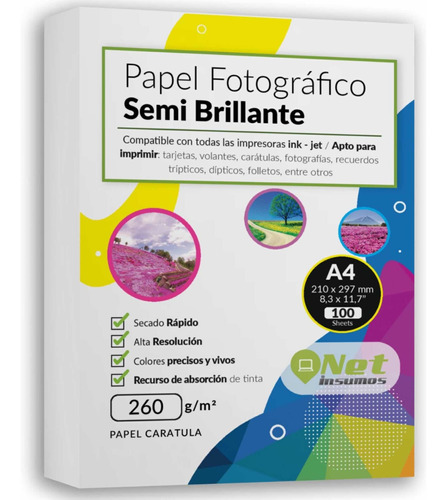 Papel Fotografico 100 Hojas Semi Glossy A4 260 Gr