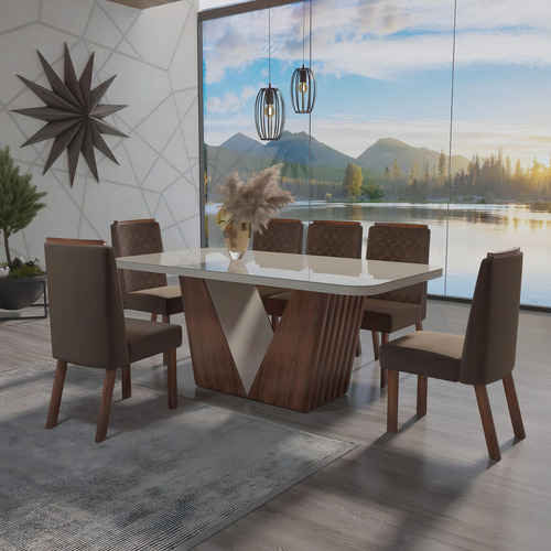 Sala De Jantar 180x90 Fenix Ame/off Bom Pastor 6 Cadeiras