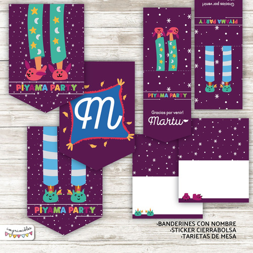Kit Imprimible Piyama Party Pantuflas
