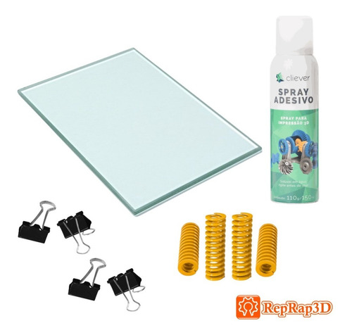 Imagem 1 de 5 de Kit Upgrade Ender 3 Vidro + Cola Cliever + Molas + Grampos