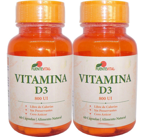 2x Vitamina D3 120 Caps Vegetales 800ui Fuente Vital