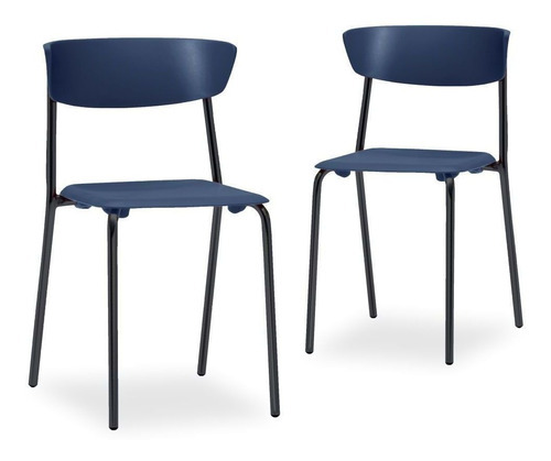 Kit 02 Cadeiras Fixa Base Preta Empilhável Bit Azul Marinho Cor Azul-marinho Material do estofamento Polipropileno
