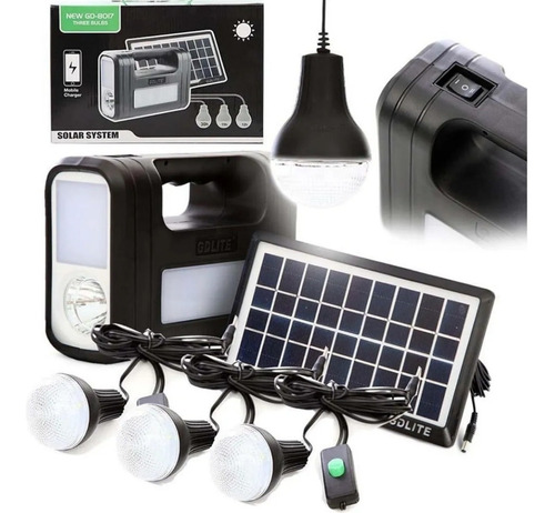 Kit Led Solar Con Batería Y 3 Bombillos Led De 3w Carga Usb