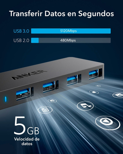 Imagen 5 de 8 de Hub Anker Usb Zapatilla 4 Puertos Usb 3.0 Sevengamer