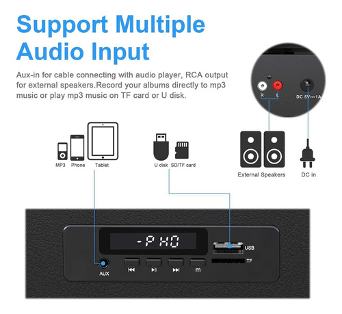Tocadiscos Bluetooth Altavoz Danfi Audio Df Con Grabacion