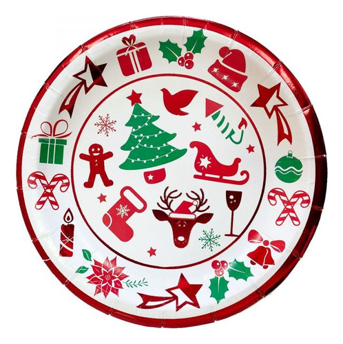 Platos Papa Noel Objetos Navidad Pack X 8 U 17cm Noche Buena