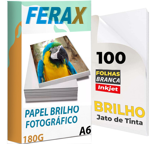 100 Folhas Papel Fotográfico Glossy 180g 10x15 Padrão