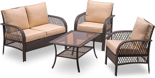 Imagen 1 de 9 de Mcombo Juego De Sofá De Muebles De Patio, 4 Piezas De Silla
