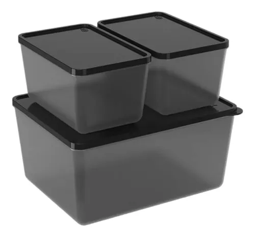 Pack X 3 Contenedores De Alimentos Rectangular Plastico Full Color Negro