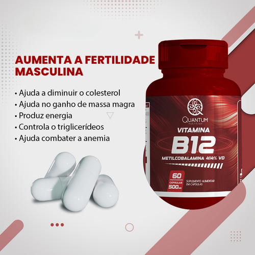3 Potes Vitamina B12 Alta Concentração 414% Vd Kit 180 Cáps