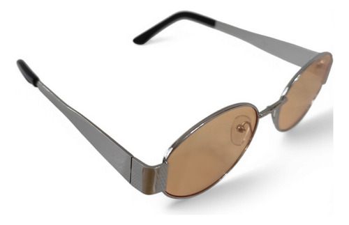 Lentes De Sol Con Armazón De Metal Ancho Estilo Retro Ovalado Café Plateado