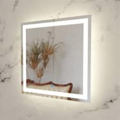 Espelho Quadrado Jateado Com Led 60x60 Lapidado Cor Da Moldura Branco Frio