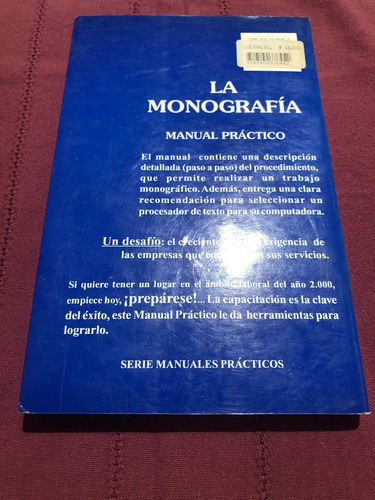 La Monografía. Cómo Hacer Un Trabajo Monográfico. Demattia (Usado)