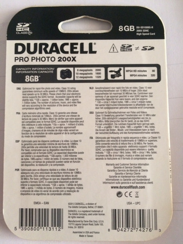 Cartões De Memória Duracell Pro Photo 200x Classe 10 8 Gb