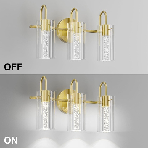 Lámparas De Baño Doradas 3 Luces Modernas Con Cristal De Bur