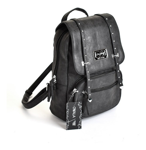 Imagen 1 de 8 de Mochila Cuero Sintetico Mujer Urbana Negra Bolsillo