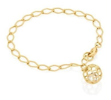 Pulseira Rommanel Fol Ouro 18k Globo Vazado Cristal 550909