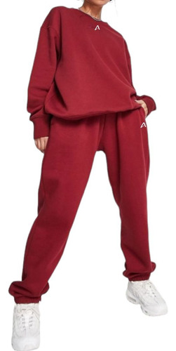 Conjunto Buzo + Jogging Bordo Frisado Talles Reales Unisex