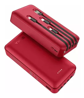 Power Bank 20000mAh Batería Portátil 1Hora GAR159 con 4 Cables Incorporados USB, Tipo C, Micro USB Pila Portatil Compatible para IP, Samsung, Xiaomi, con un 20CM Cable Micro USB Rojo