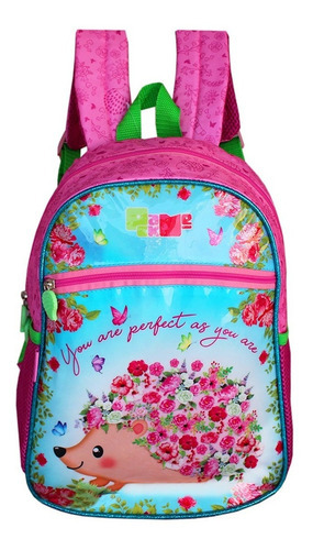 Mochila Escolar Infantil Creche Costas Porco Espinho Pack Me Cor Rosa Desenho Do Tecido Porco Espinho