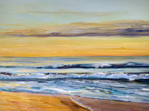 Cuadros Playas Atardecer Mar Sol Pintado A Mano 70x120cm