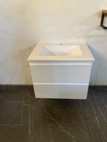 Vanitory Colgante Flotante Laqueado 40cm Bacha Mueble Baño Blanco Blanco Un Agujero