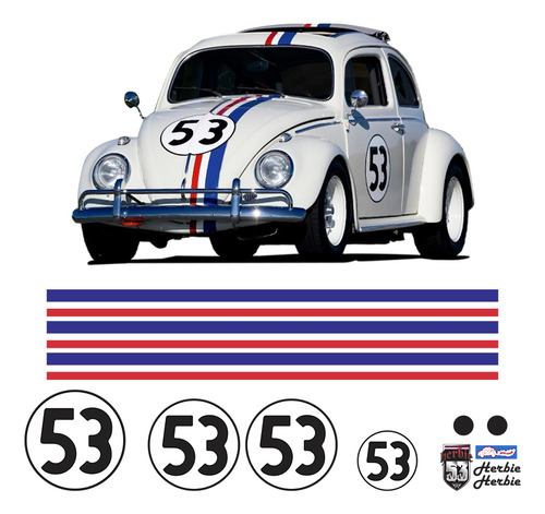 Kit Faixas / Adesivos Fusca Herbie 53 E New Bettle Completo